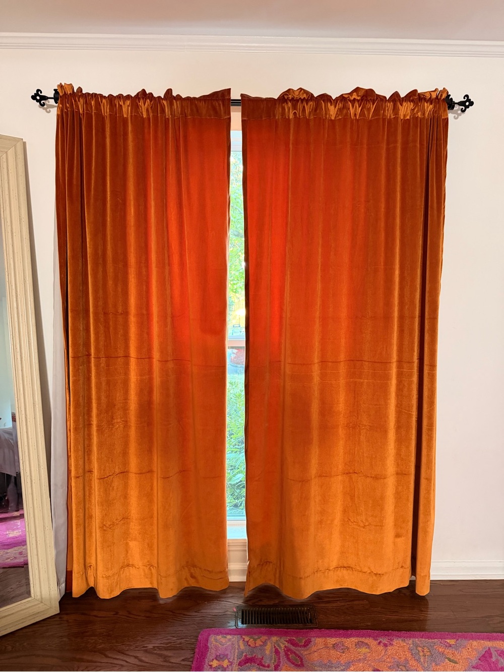 Luxurious Orange Velvet Curtain Panel Pair, set of 2 (4 panels total)